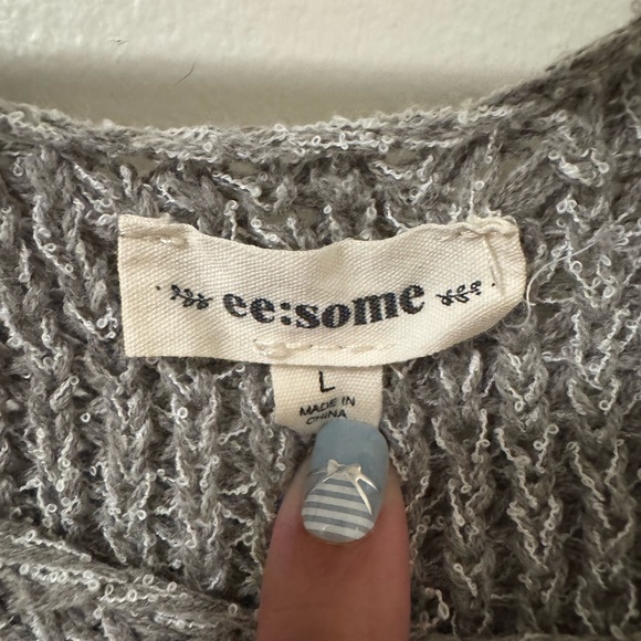 ee:some Sweater Womens L Gray Red/Orange Yellow  Striped - Picture 3 of 8